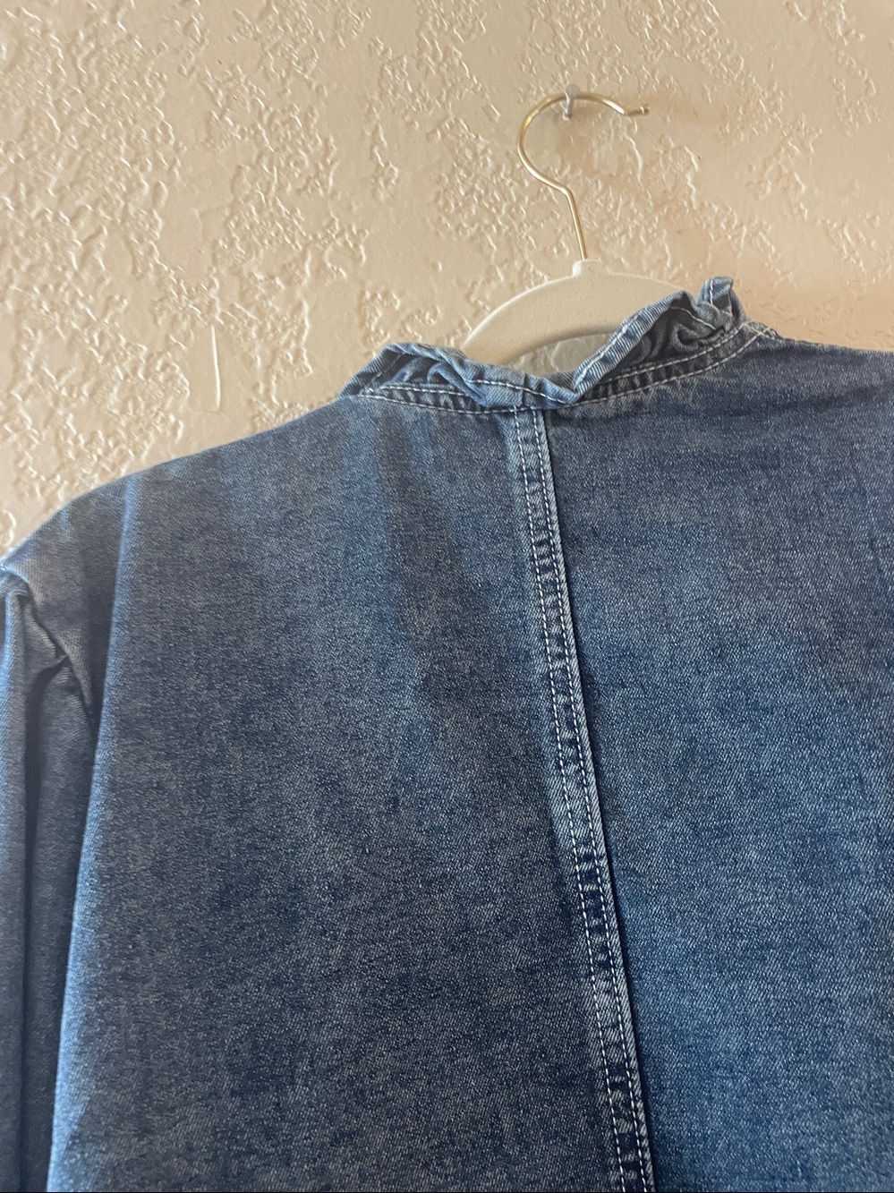 Denim Ruffle Open-Front Jacket - Blue - Picture 6 of 7